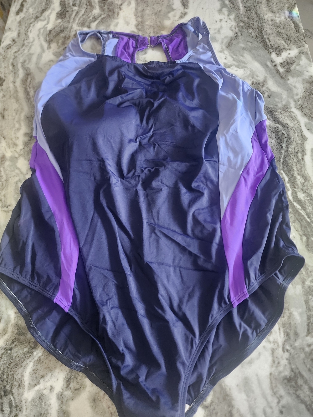 Color-Block One-Piece Swimsuit in Navy and Purple